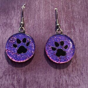 UNIQUE PURPLE DOG PAW EARRINGS